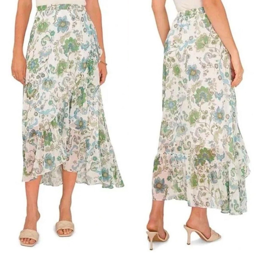 Vince Camuto Floral Green and Blue Ruffled Skirt Plus Size